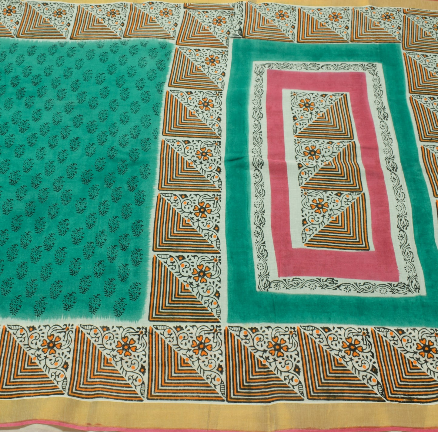 Sushila Vintage Green Indian Saree 100% Pure Cotton Printed Floral Craft Fabric