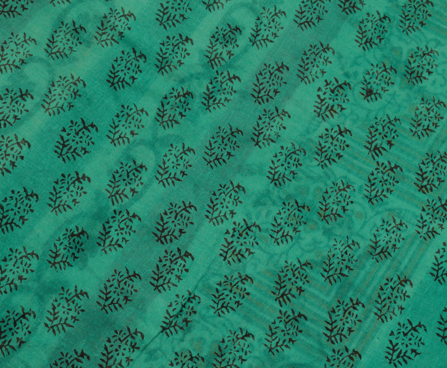 Sushila Vintage Green Indian Saree 100% Pure Cotton Printed Floral Craft Fabric