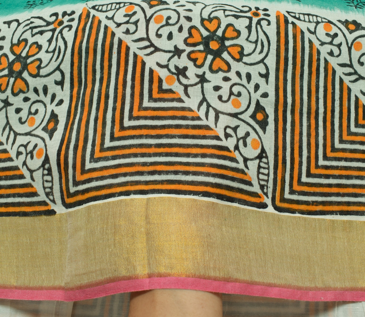 Sushila Vintage Green Indian Saree 100% Pure Cotton Printed Floral Craft Fabric