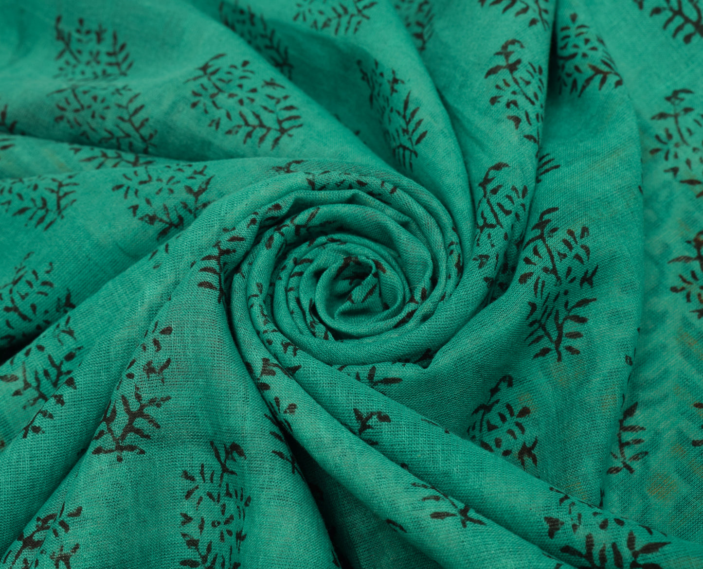 Sushila Vintage Green Indian Saree 100% Pure Cotton Printed Floral Craft Fabric