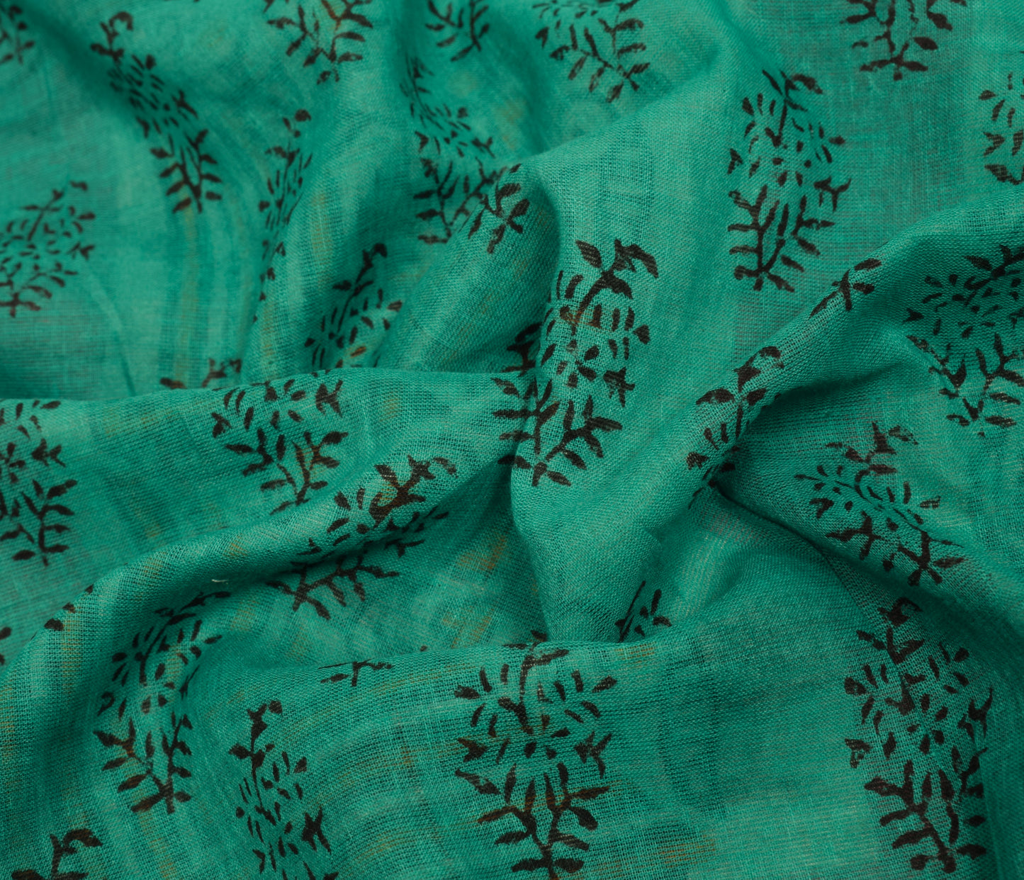 Sushila Vintage Green Indian Saree 100% Pure Cotton Printed Floral Craft Fabric