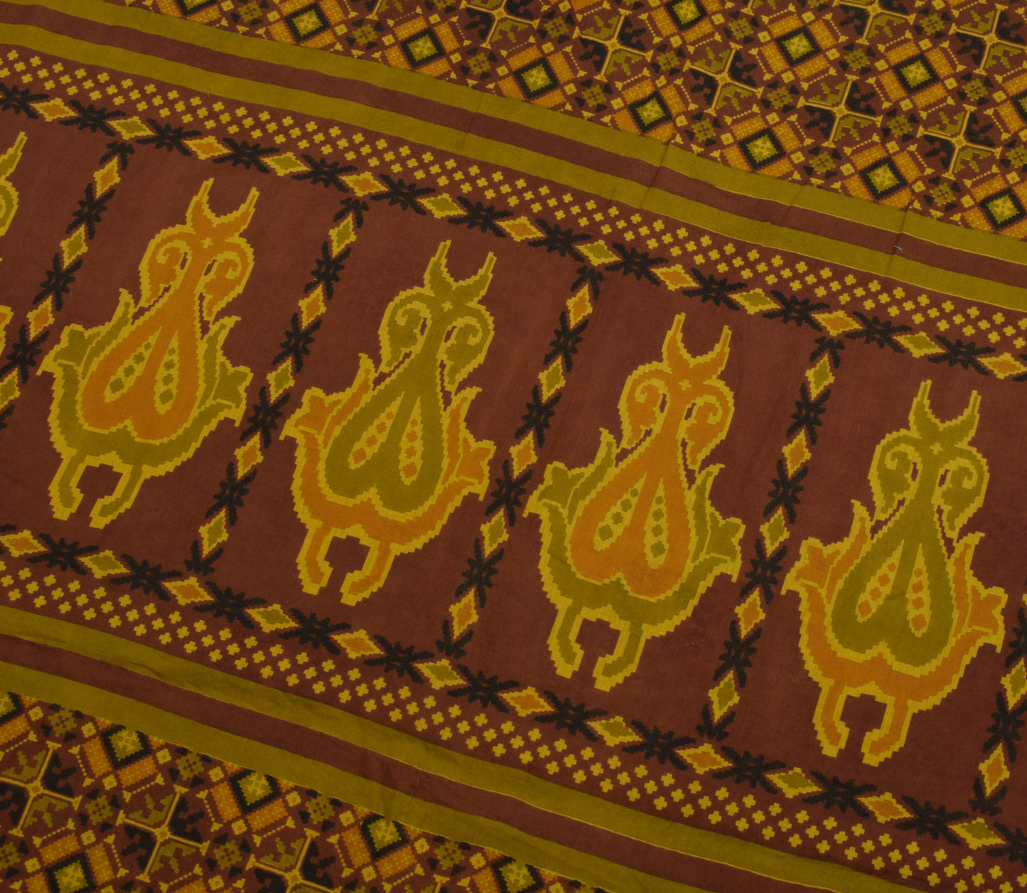 Sushila Vintage Green & Maroon Saree 100% Pure Cotton Printed Soft Craft Fabric