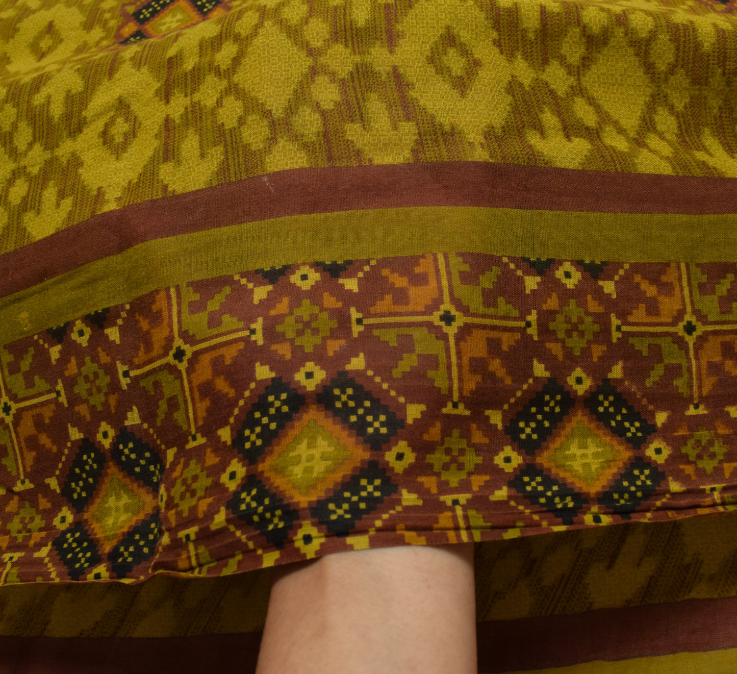 Sushila Vintage Green & Maroon Saree 100% Pure Cotton Printed Soft Craft Fabric