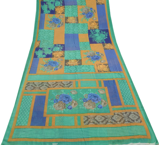 Sushila Vintage Multi-Color Saree 100% Pure Cotton Printed Floral Craft Fabric