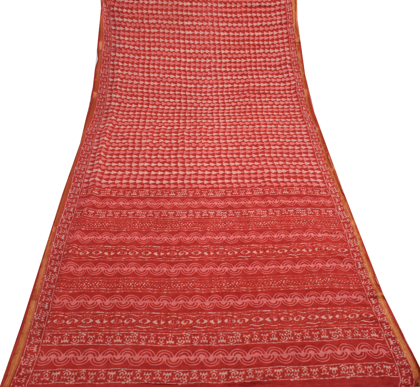 Sushila Vintage Red Indian Saree 100% Pure Cotton Printed Soft Craft Fabric