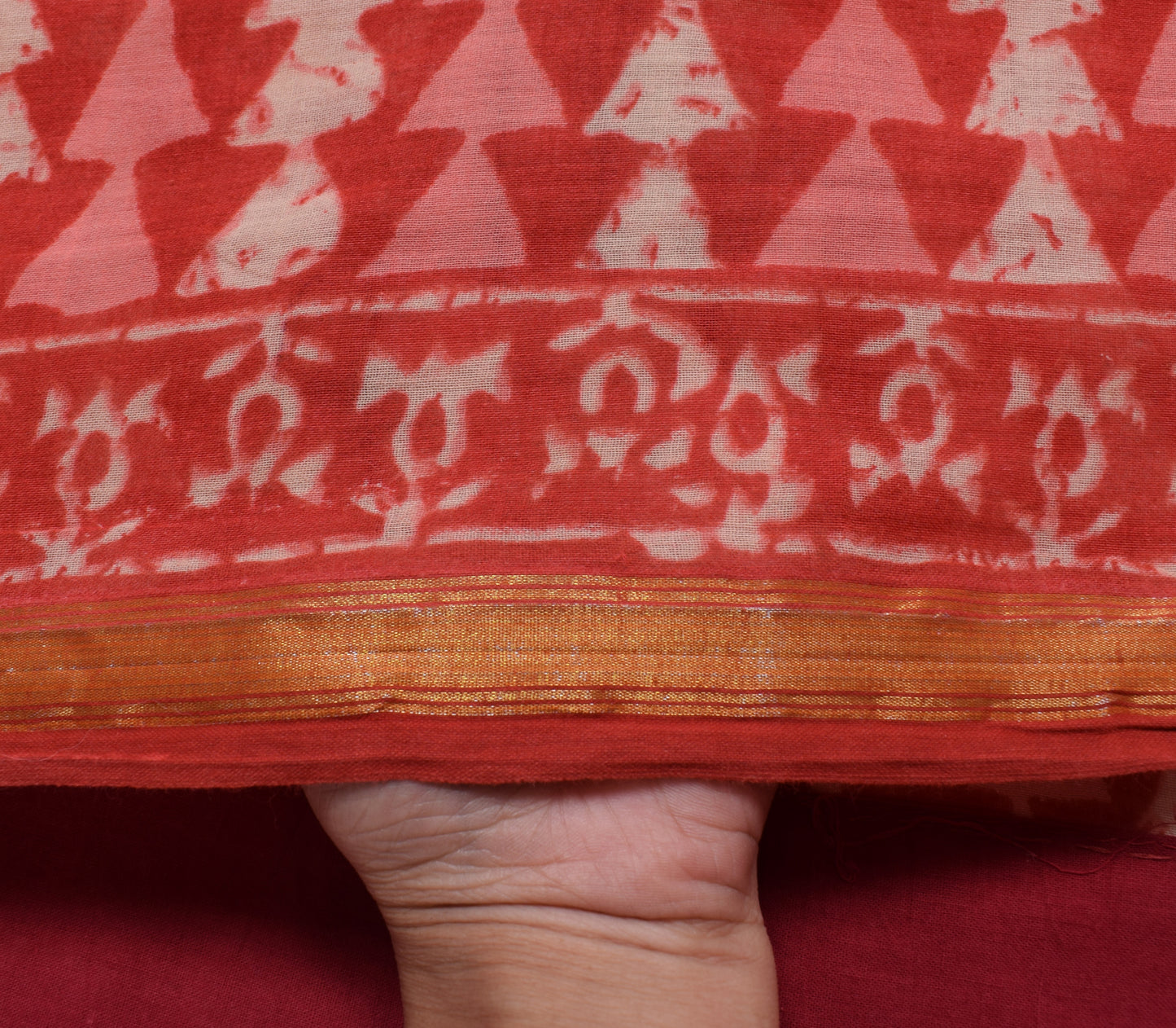 Sushila Vintage Red Indian Saree 100% Pure Cotton Printed Soft Craft Fabric