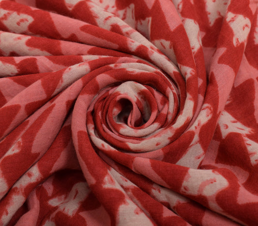 Sushila Vintage Red Indian Saree 100% Pure Cotton Printed Soft Craft Fabric