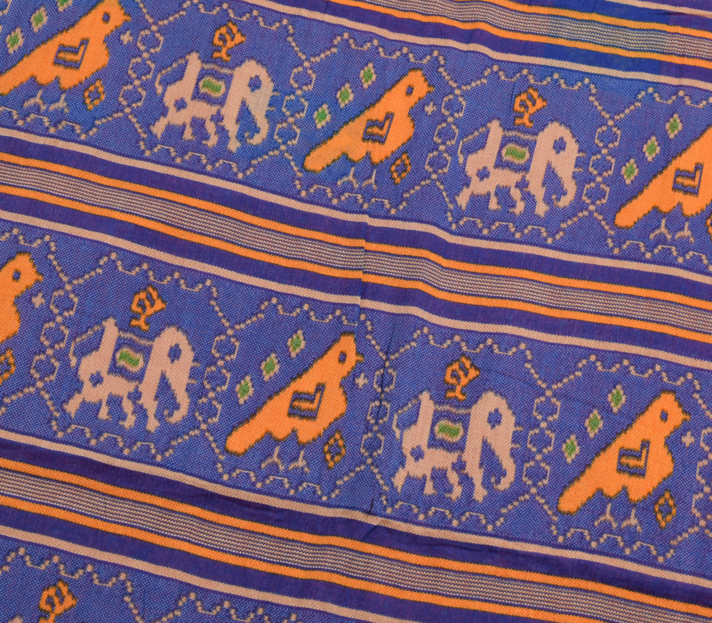 Sushila Vintage Dark Orange Saree 100% Pure Cotton Birds Printed Craft Fabric