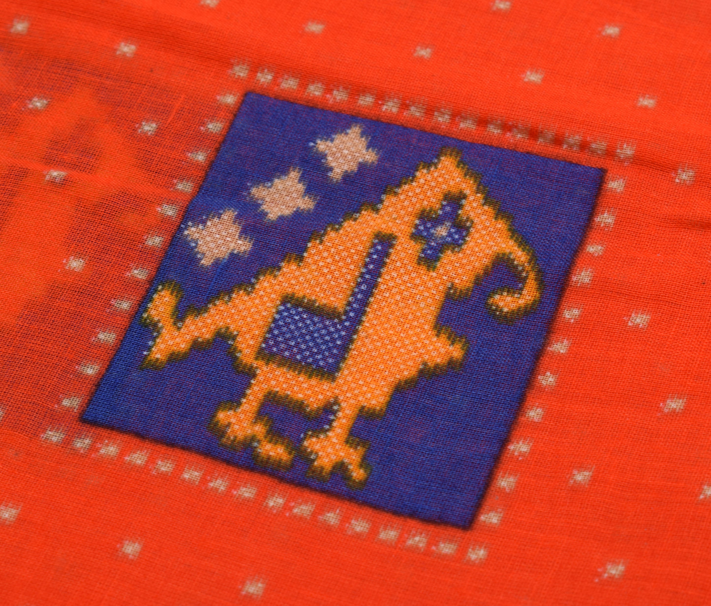 Sushila Vintage Dark Orange Saree 100% Pure Cotton Birds Printed Craft Fabric