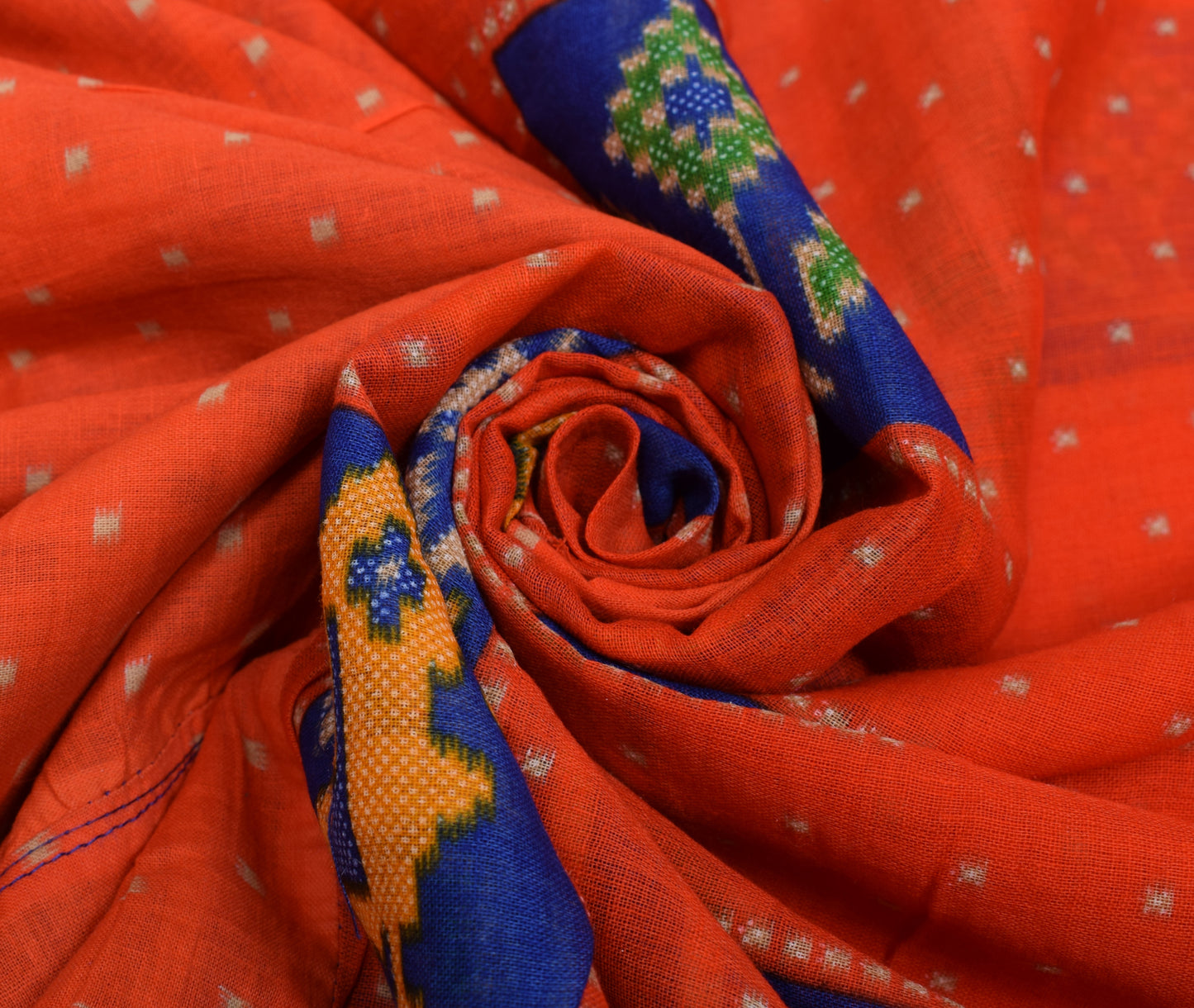 Sushila Vintage Dark Orange Saree 100% Pure Cotton Birds Printed Craft Fabric
