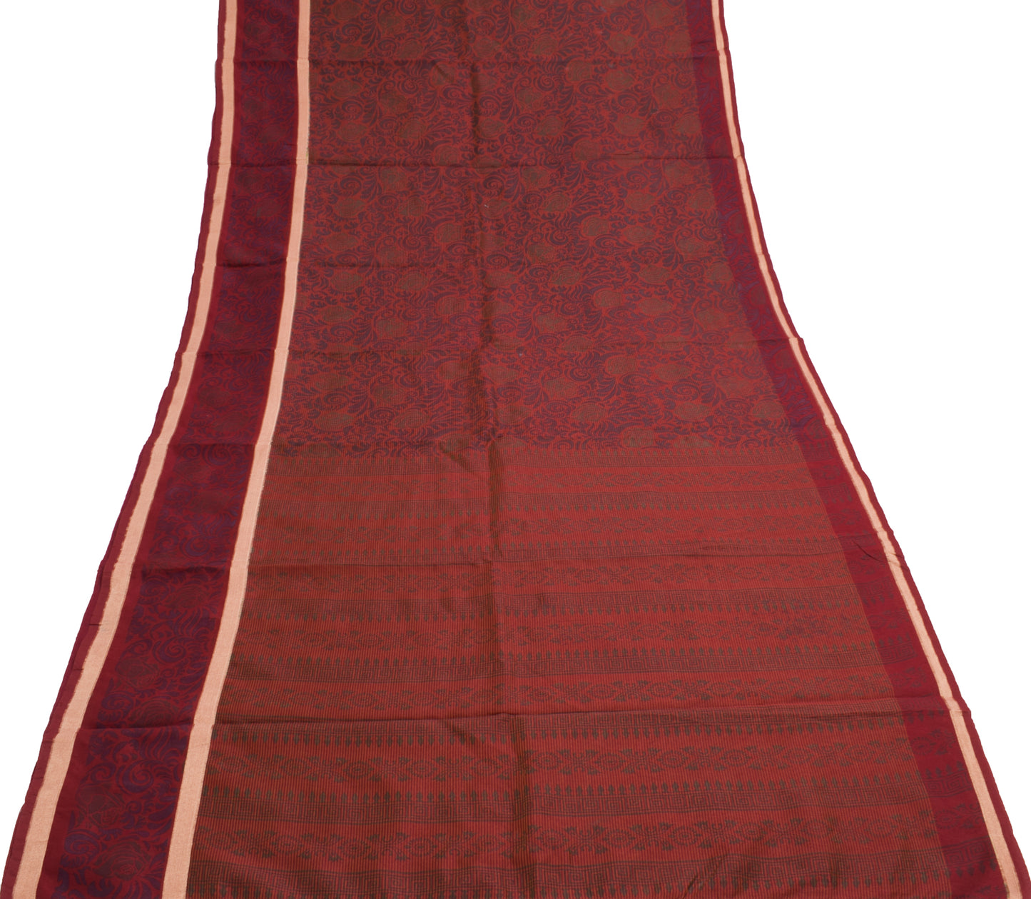 Sushila Vintage Maroon Saree Blend Cotton Silk Printed Floral Craft Fabric