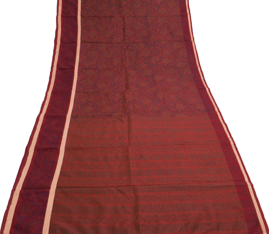 Sushila Vintage Maroon Saree Blend Cotton Silk Printed Floral Craft Fabric