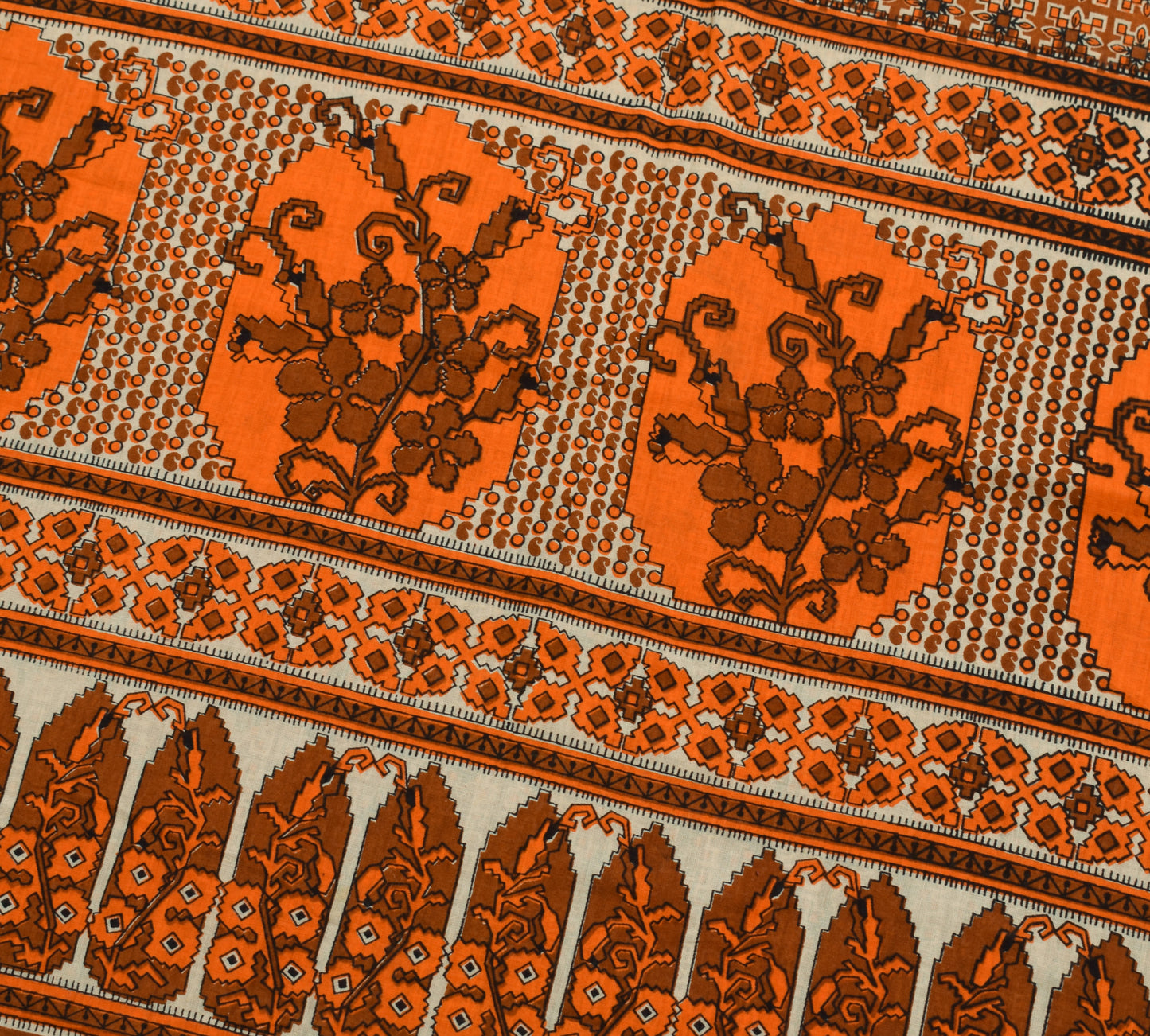 Sushila Vintage Brown Saree 100% Pure Cotton Printed Floral Soft Craft Fabric