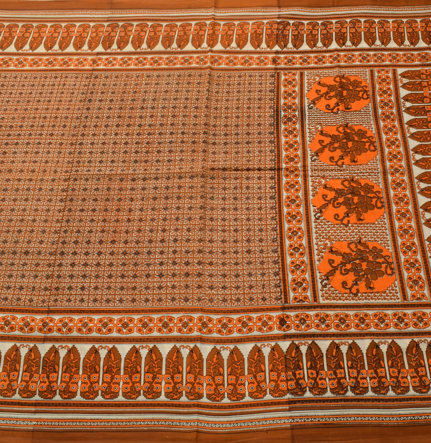 Sushila Vintage Brown Saree 100% Pure Cotton Printed Floral Soft Craft Fabric