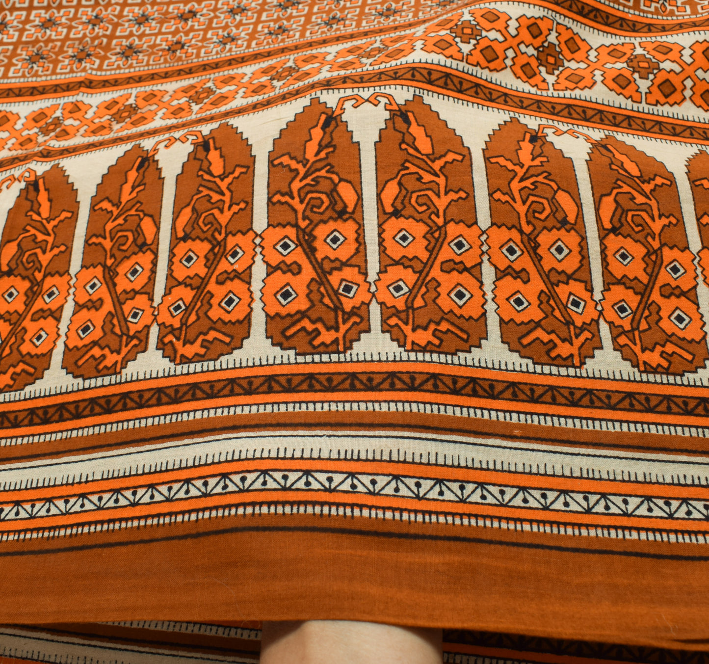 Sushila Vintage Brown Saree 100% Pure Cotton Printed Floral Soft Craft Fabric
