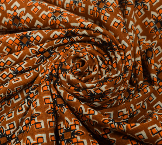 Sushila Vintage Brown Saree 100% Pure Cotton Printed Floral Soft Craft Fabric