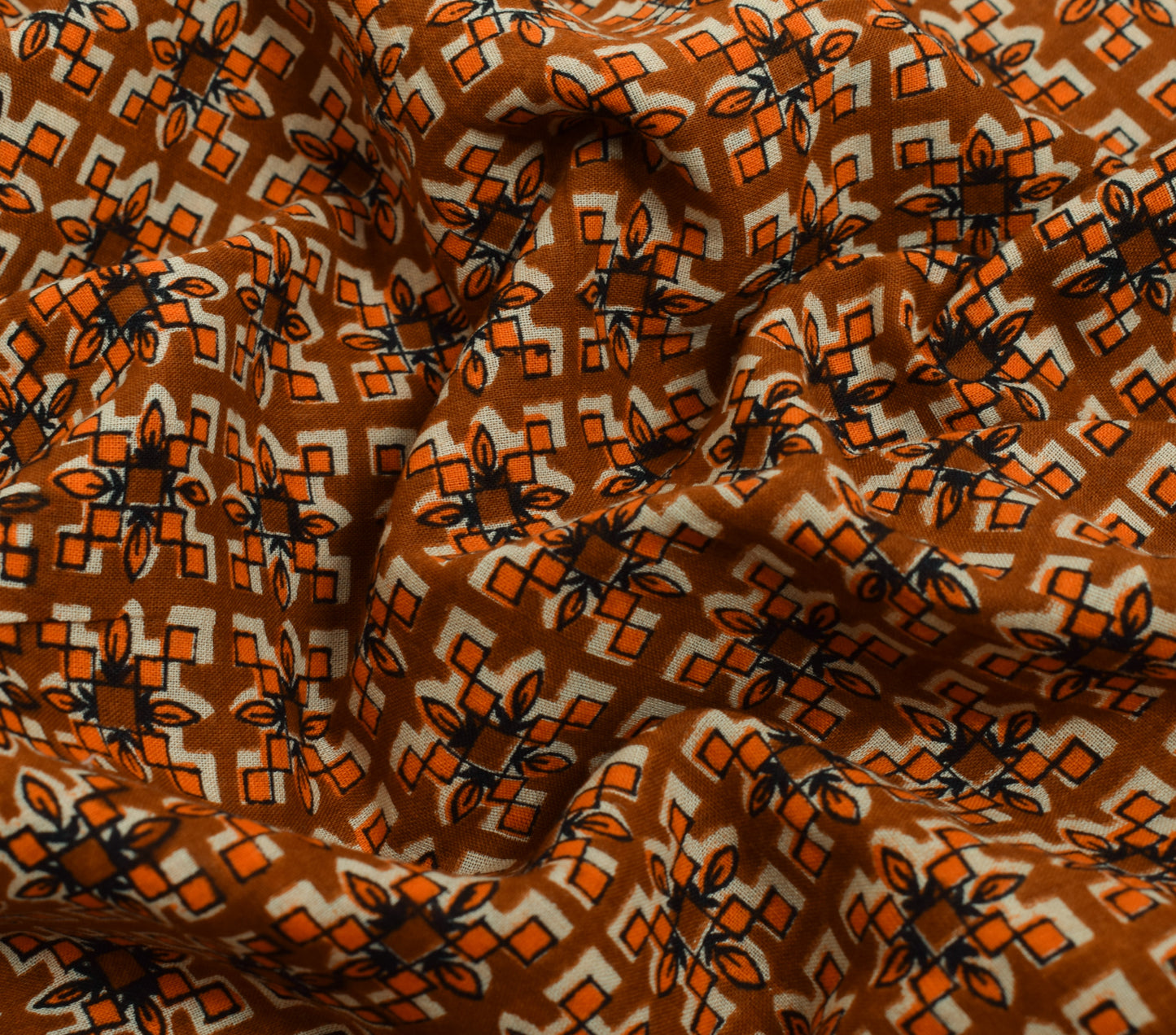 Sushila Vintage Brown Saree 100% Pure Cotton Printed Floral Soft Craft Fabric