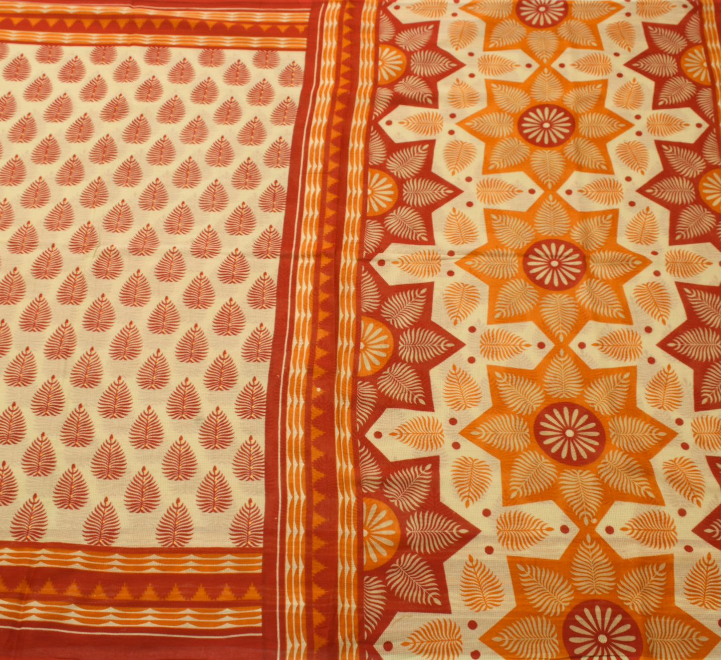 Sushila Vintage Cream Saree 100% Pure Cotton Floral Printed Soft Craft Fabric