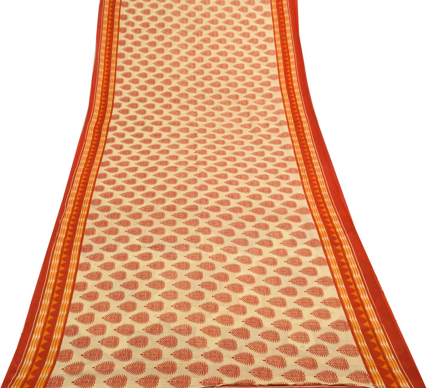 Sushila Vintage Cream Saree 100% Pure Cotton Floral Printed Soft Craft Fabric