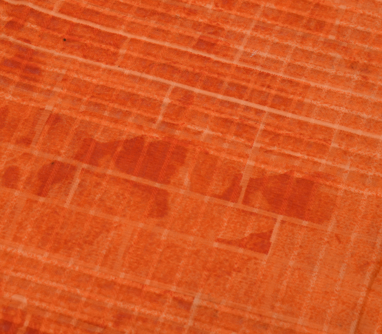 Sushila Vintage Orange Saree 100% Pure Cotton Printed Floral Soft Craft Fabric