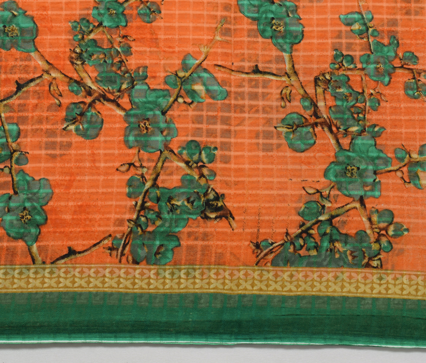 Sushila Vintage Orange Saree 100% Pure Cotton Printed Floral Soft Craft Fabric