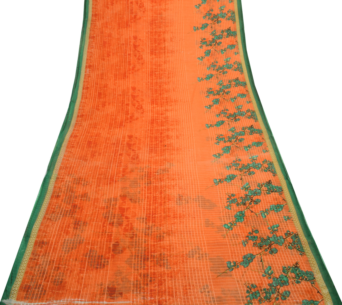 Sushila Vintage Orange Saree 100% Pure Cotton Printed Floral Soft Craft Fabric