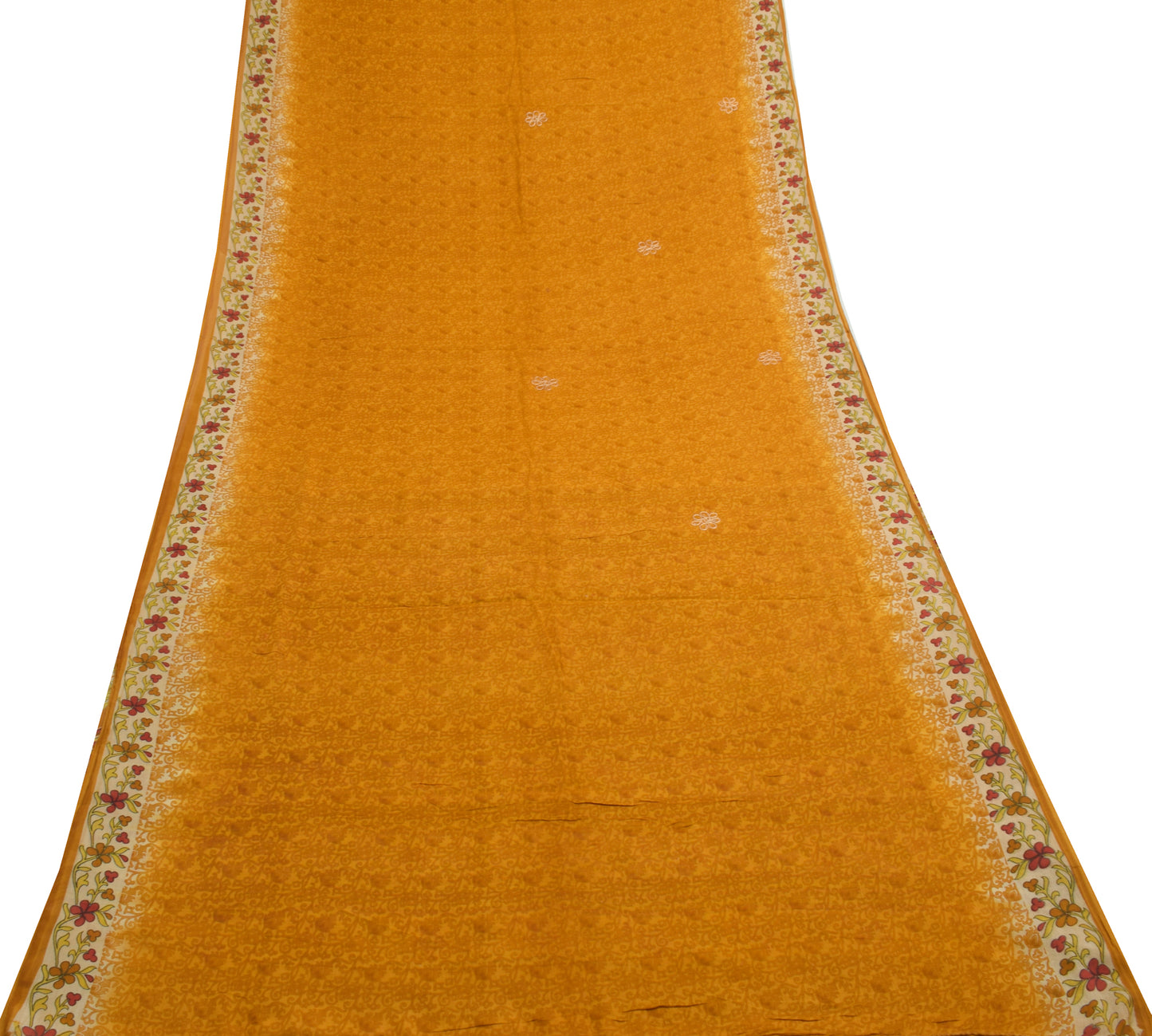 Sushila Vintage Mustard Saree 100% Pure Cotton Printed Floral Soft Craft Fabric