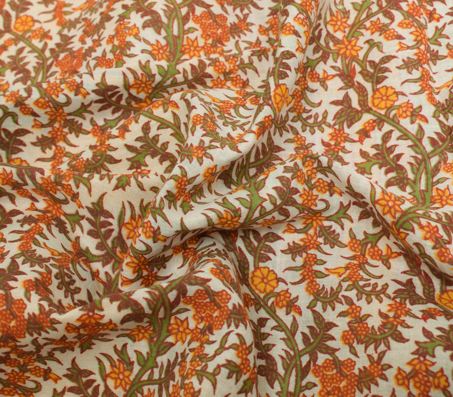 Sushila Vintage White Indian Saree 100% Pure Cotton Printed Floral Craft Fabric