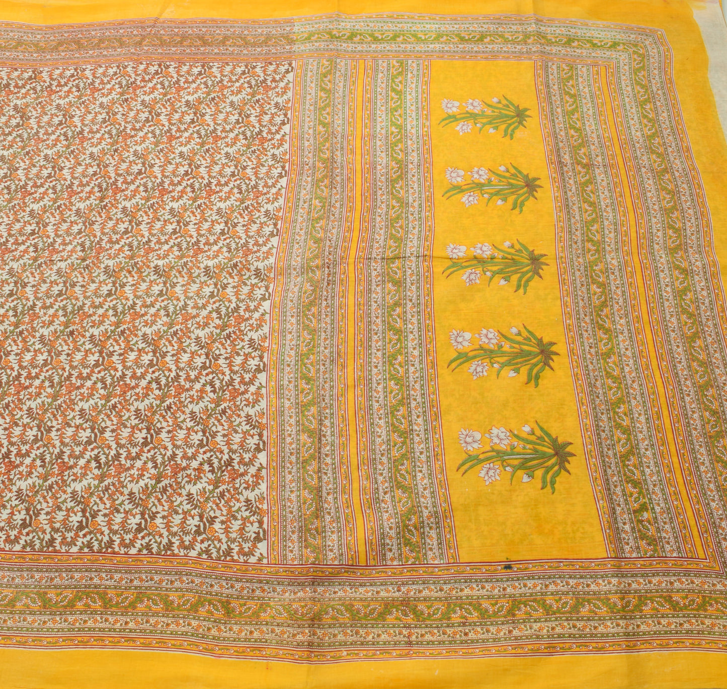 Sushila Vintage White Indian Saree 100% Pure Cotton Printed Floral Craft Fabric