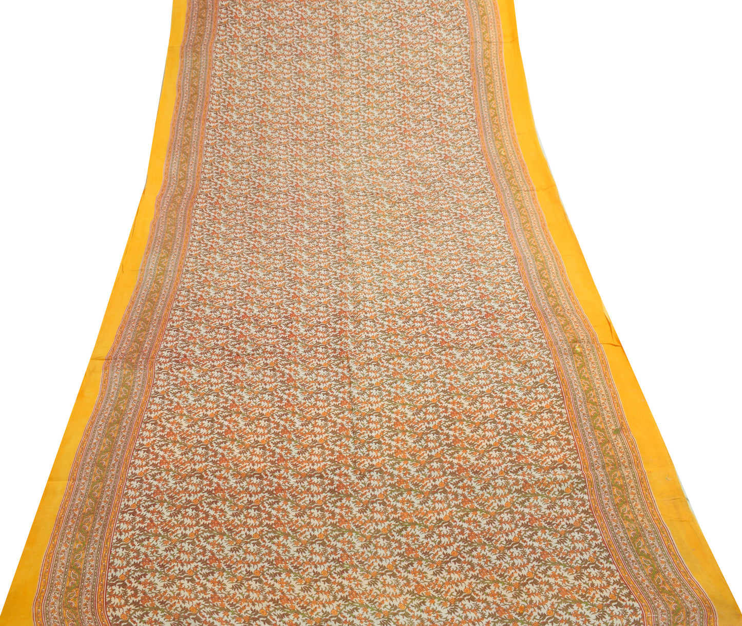 Sushila Vintage White Indian Saree 100% Pure Cotton Printed Floral Craft Fabric