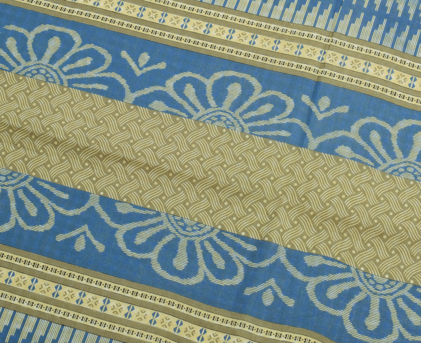 Sushila Vintage Cream Indian Saree 100% Pure Cotton Printed Check Craft Fabric