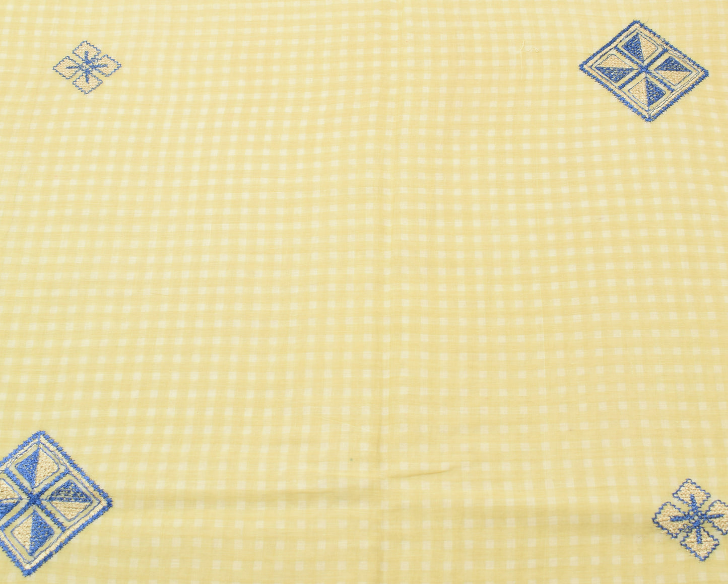 Sushila Vintage Cream Indian Saree 100% Pure Cotton Printed Check Craft Fabric