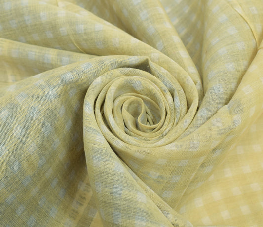 Sushila Vintage Cream Indian Saree 100% Pure Cotton Printed Check Craft Fabric