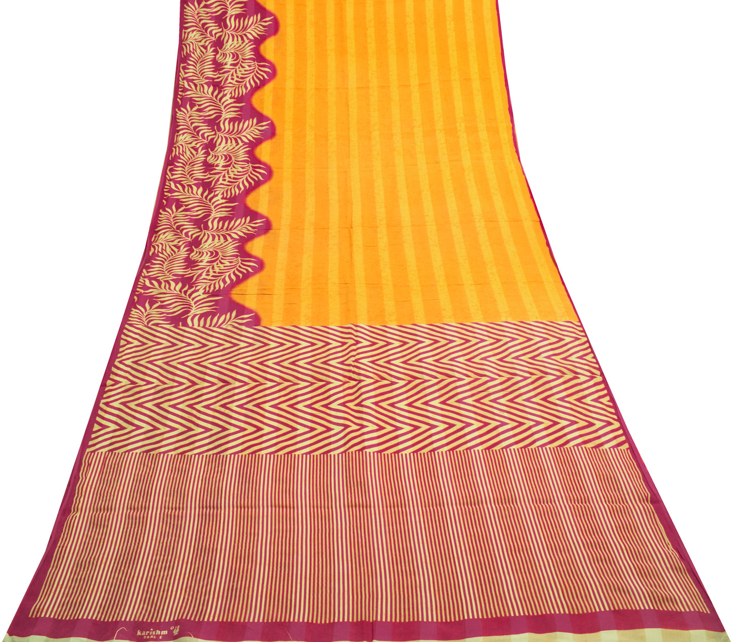 Sushila Vintage Orange Saree 100% Pure Cotton Printed Striped Soft Craft Fabric