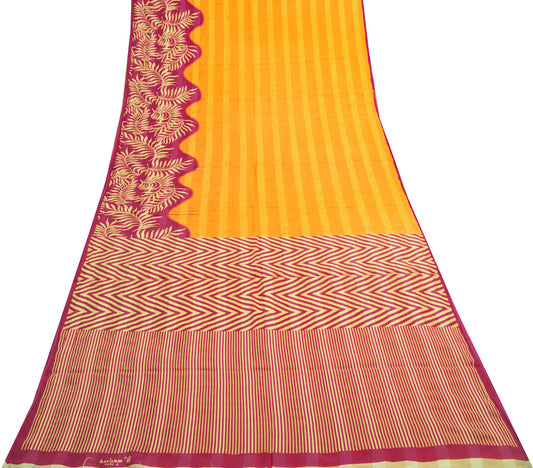 Sushila Vintage Orange Saree 100% Pure Cotton Printed Striped Soft Craft Fabric