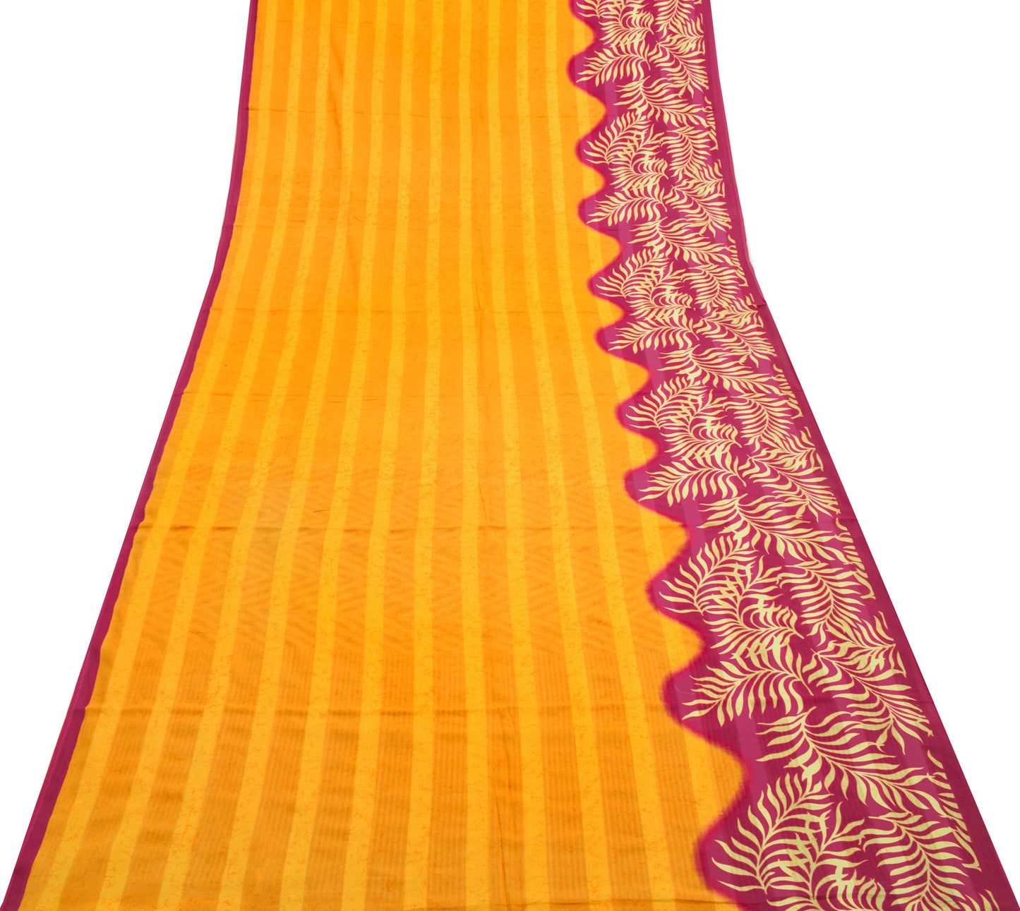 Sushila Vintage Orange Saree 100% Pure Cotton Printed Striped Soft Craft Fabric