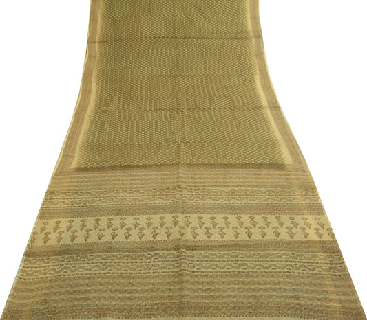 Sushila Vintage Green Indian Saree 100% Pure Cotton Printed Floral Craft Fabric