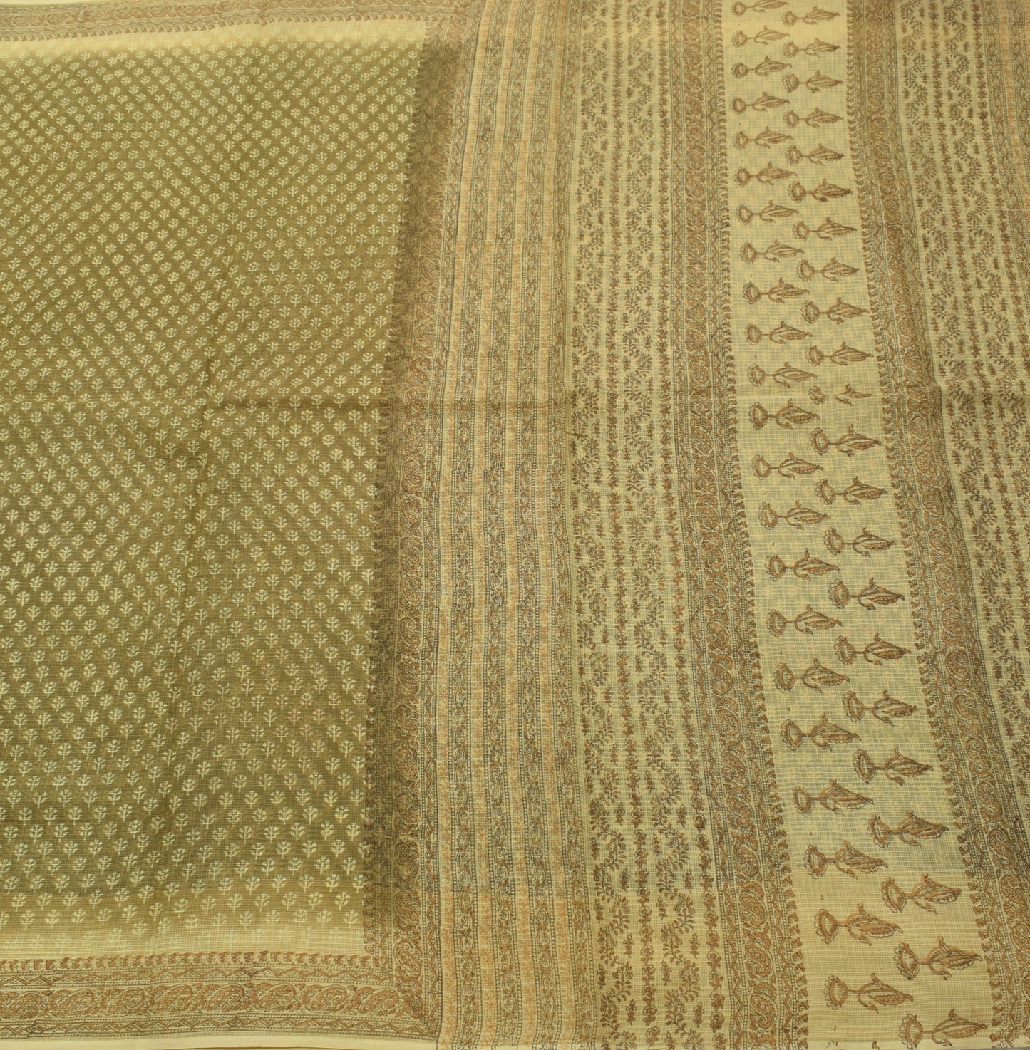 Sushila Vintage Green Indian Saree 100% Pure Cotton Printed Floral Craft Fabric