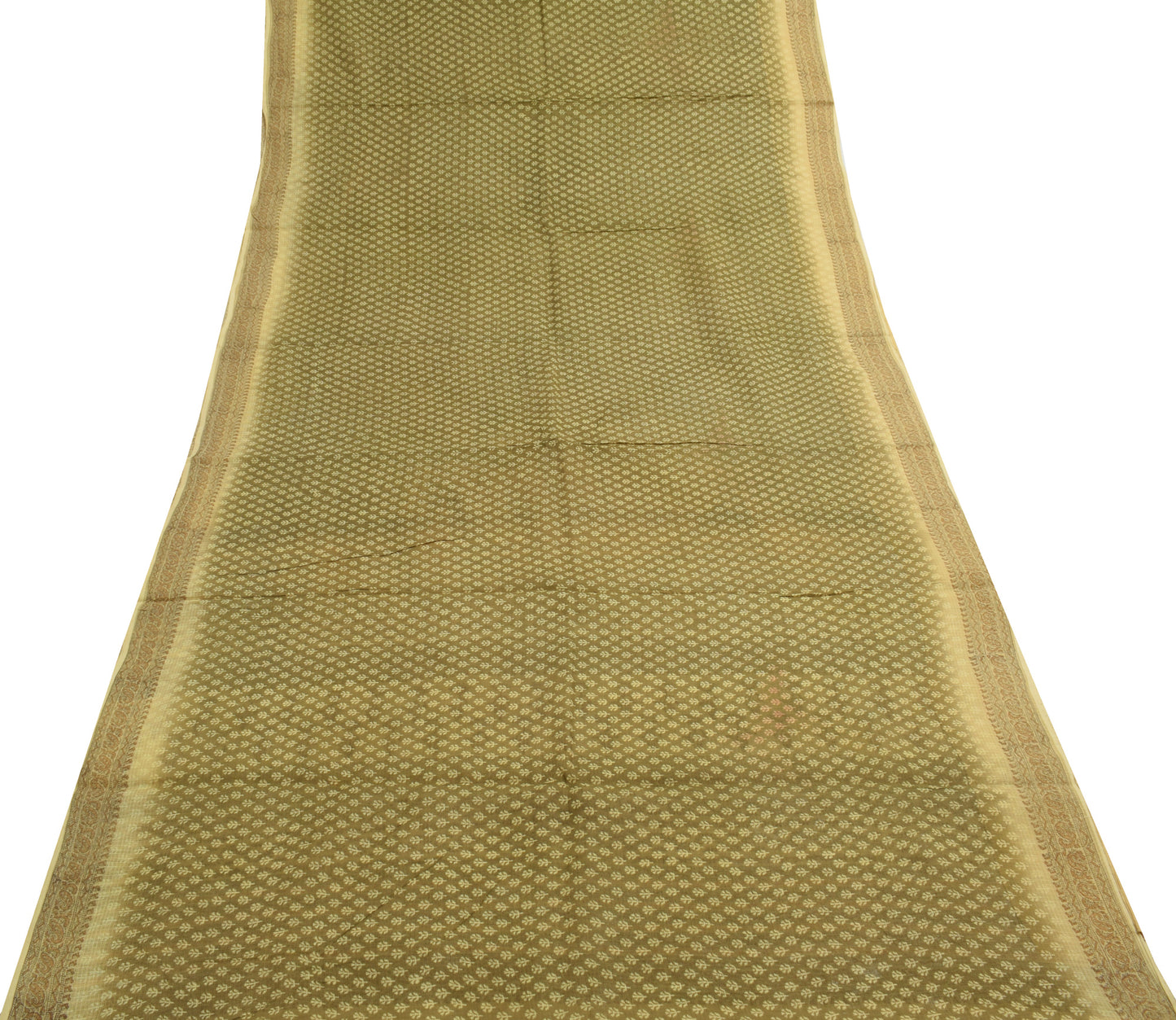 Sushila Vintage Green Indian Saree 100% Pure Cotton Printed Floral Craft Fabric