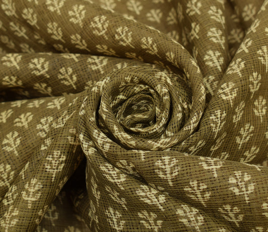 Sushila Vintage Green Indian Saree 100% Pure Cotton Printed Floral Craft Fabric