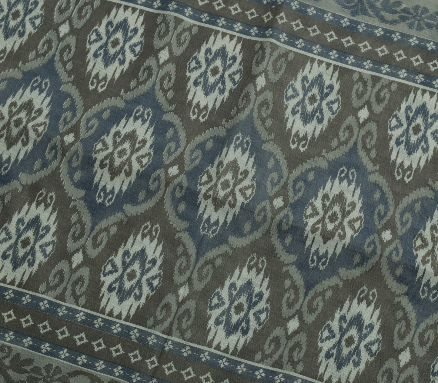 Sushila Vintage Gray Indian Saree 100% Pure Cotton Printed Floral Craft Fabric