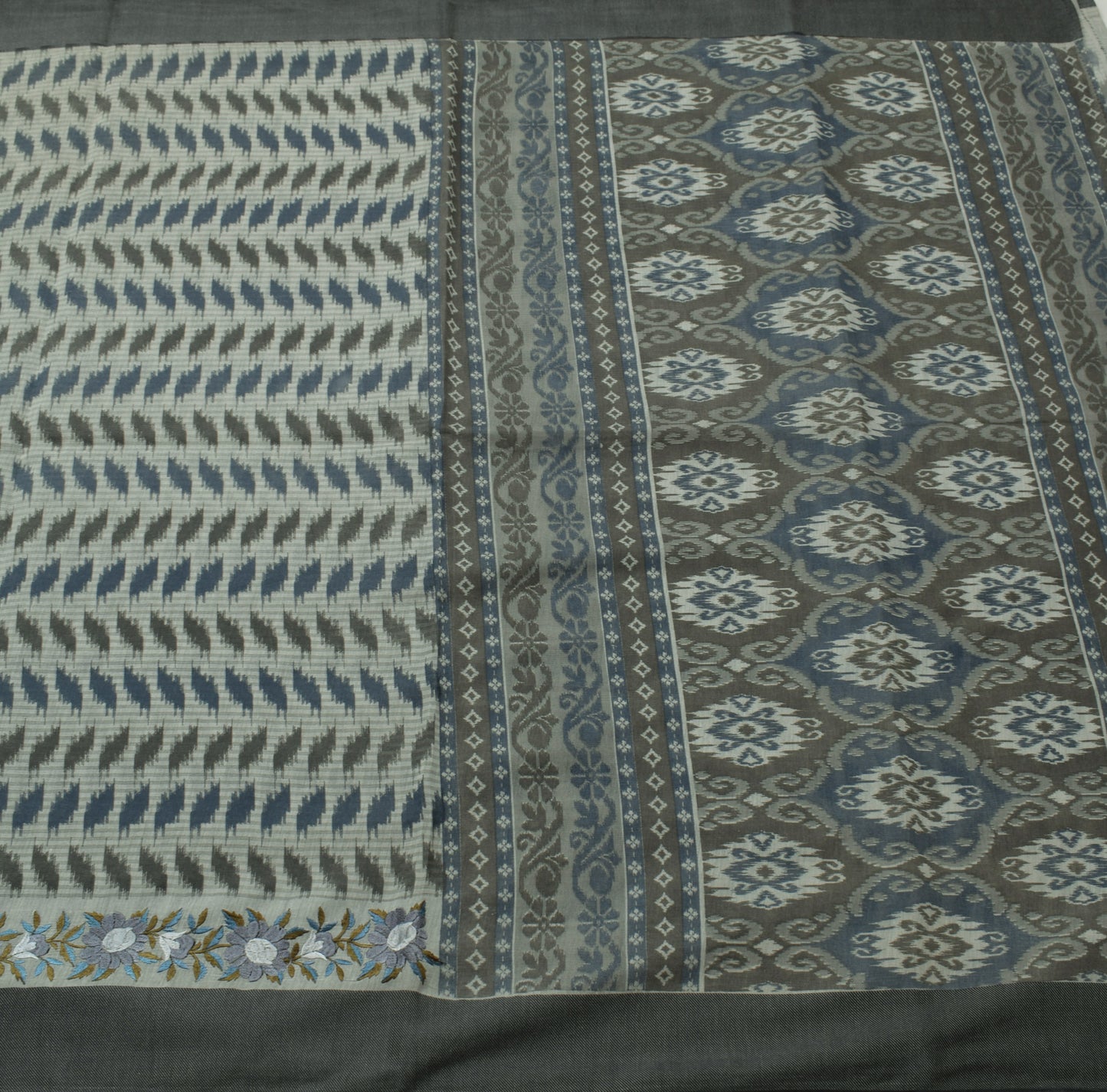 Sushila Vintage Gray Indian Saree 100% Pure Cotton Printed Floral Craft Fabric