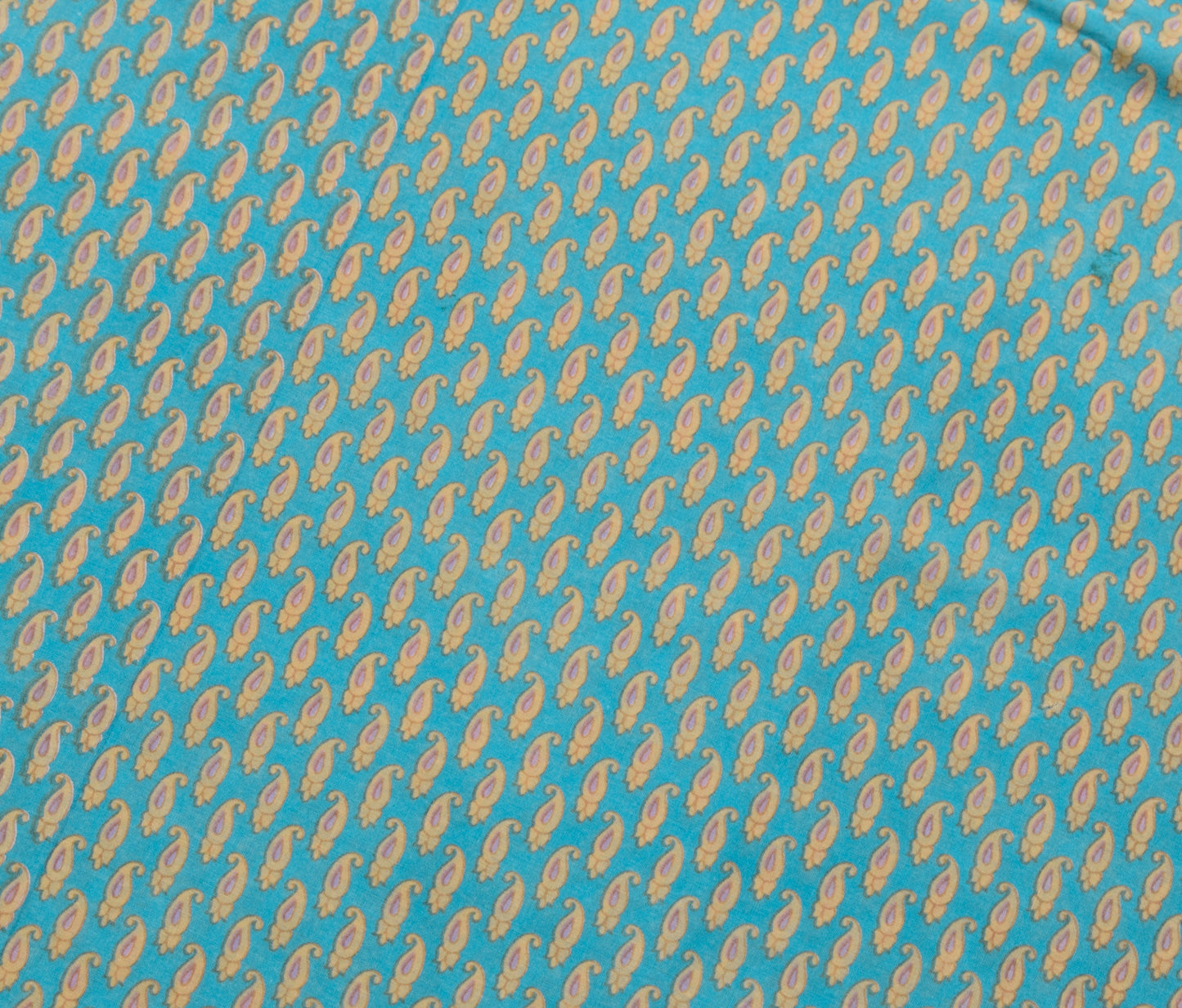 Sushila Vintage Aqua Blue Saree Pure Cotton Printed Paisley Soft Craft Fabric