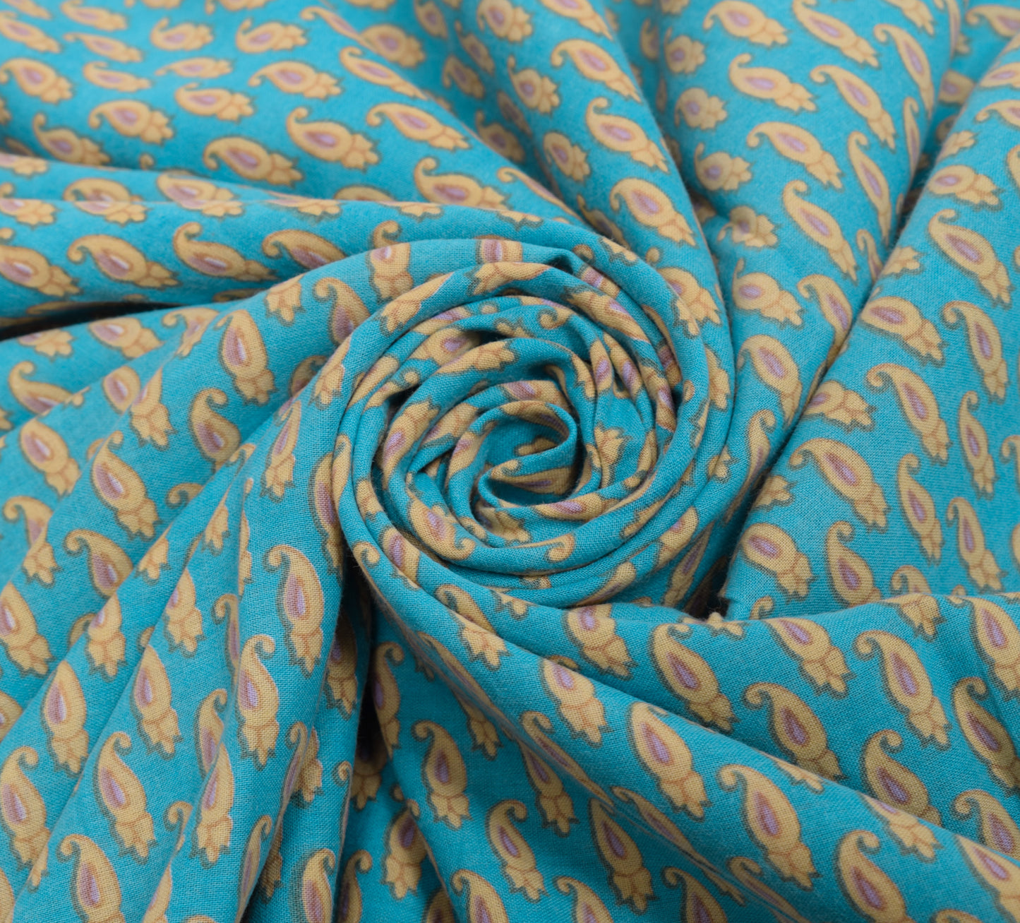Sushila Vintage Aqua Blue Saree Pure Cotton Printed Paisley Soft Craft Fabric