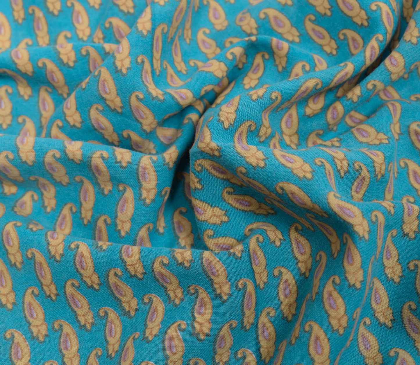 Sushila Vintage Aqua Blue Saree Pure Cotton Printed Paisley Soft Craft Fabric