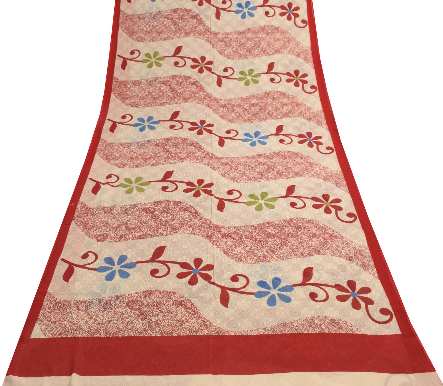 Sushila Vintage Cream Saree 100% Pure Cotton Printed Floral Soft Craft Fabric