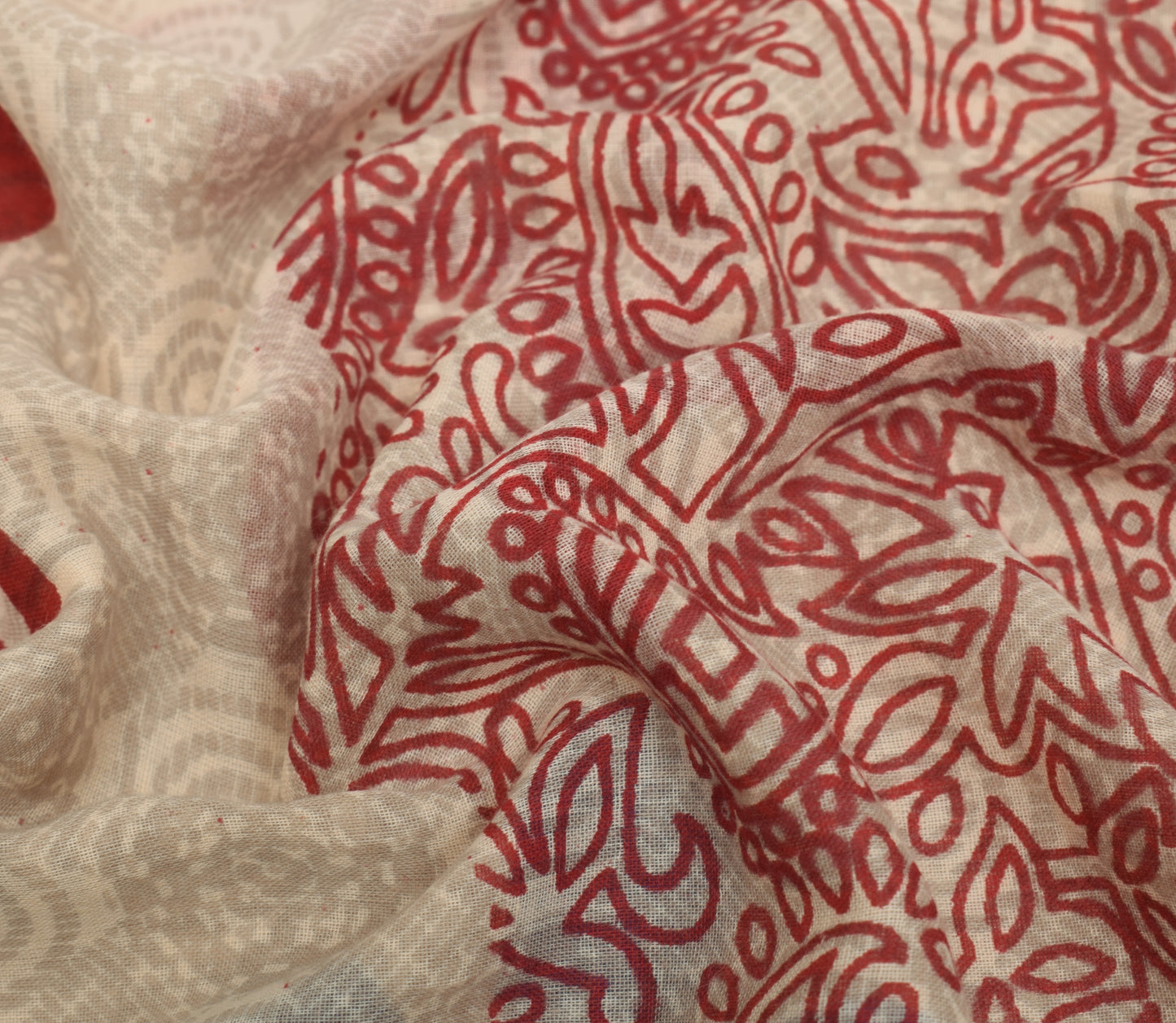 Sushila Vintage Cream Saree 100% Pure Cotton Printed Floral Soft Craft Fabric