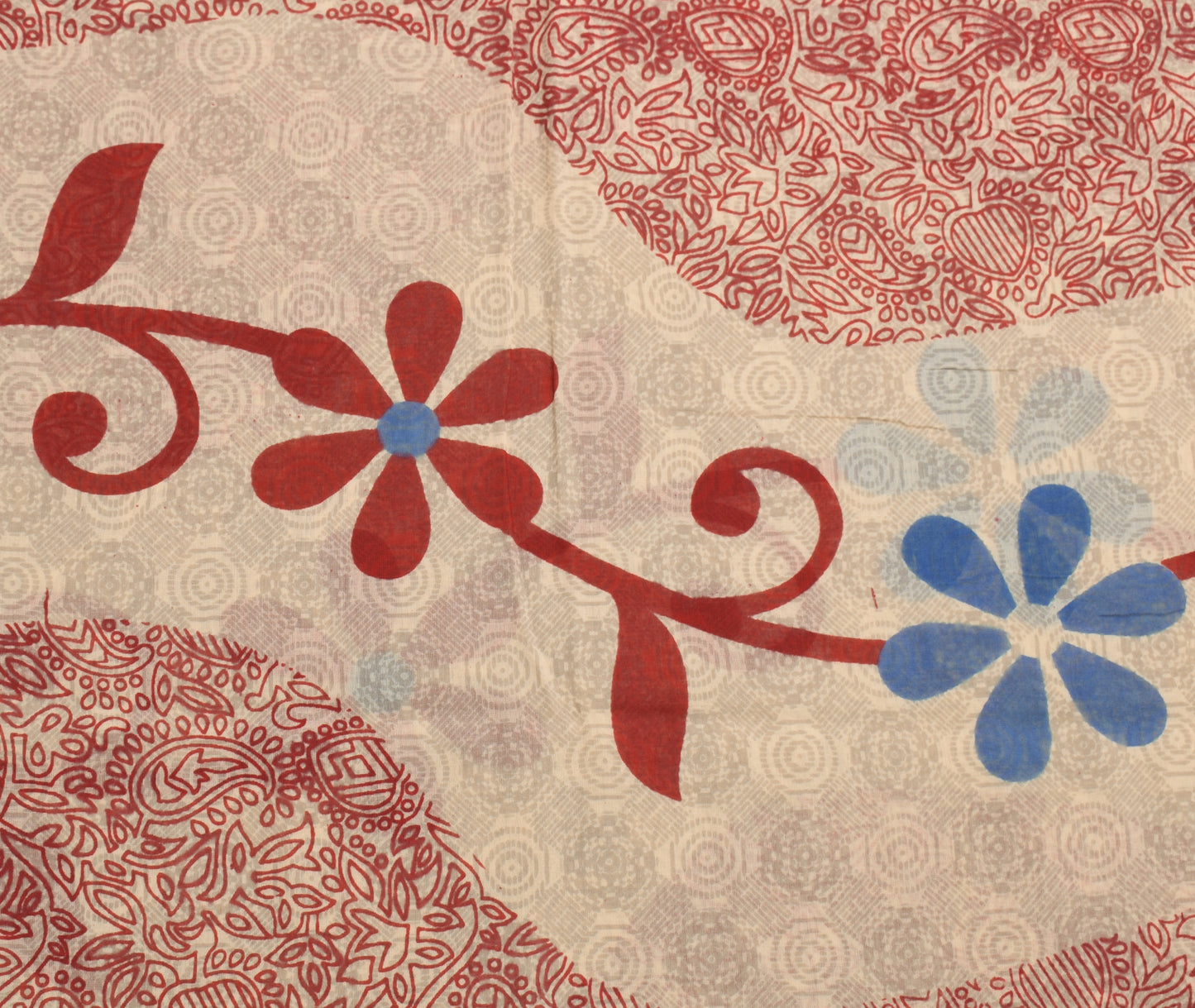 Sushila Vintage Cream Saree 100% Pure Cotton Printed Floral Soft Craft Fabric