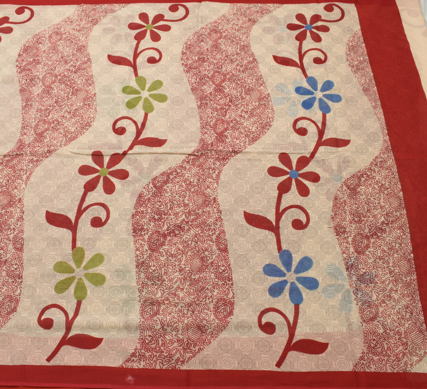 Sushila Vintage Cream Saree 100% Pure Cotton Printed Floral Soft Craft Fabric