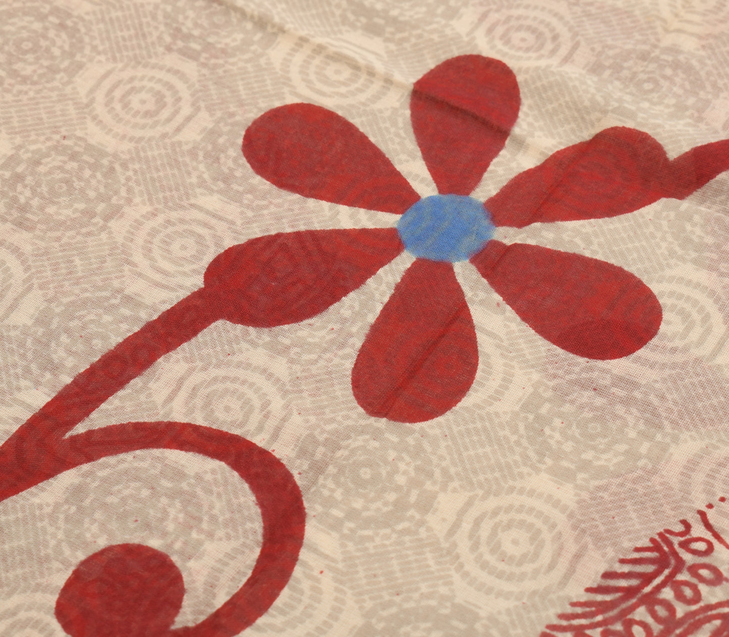Sushila Vintage Cream Saree 100% Pure Cotton Printed Floral Soft Craft Fabric